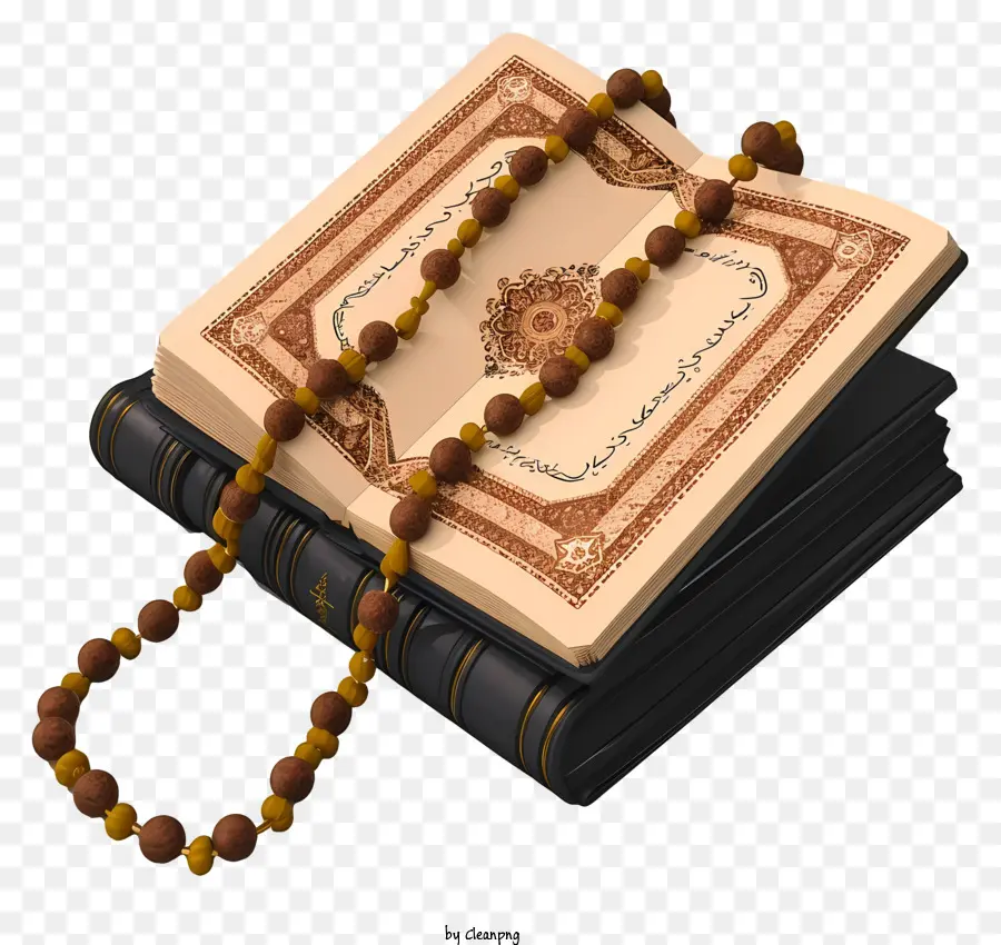 Libro Sagrado 3d Realista Del Corán Y Cuentas De Oración，Libro De Cuero Rojo PNG