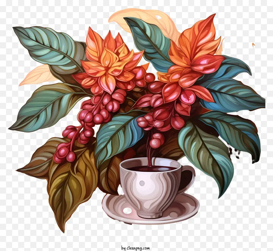 Pinturas Multicolores Planta De Café，Planta En Taza PNG