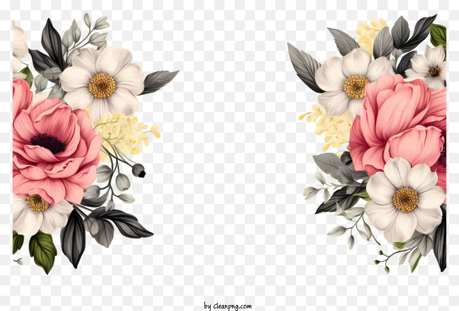 Borde De Flores Estilo Garabato，Arreglo De Flores PNG