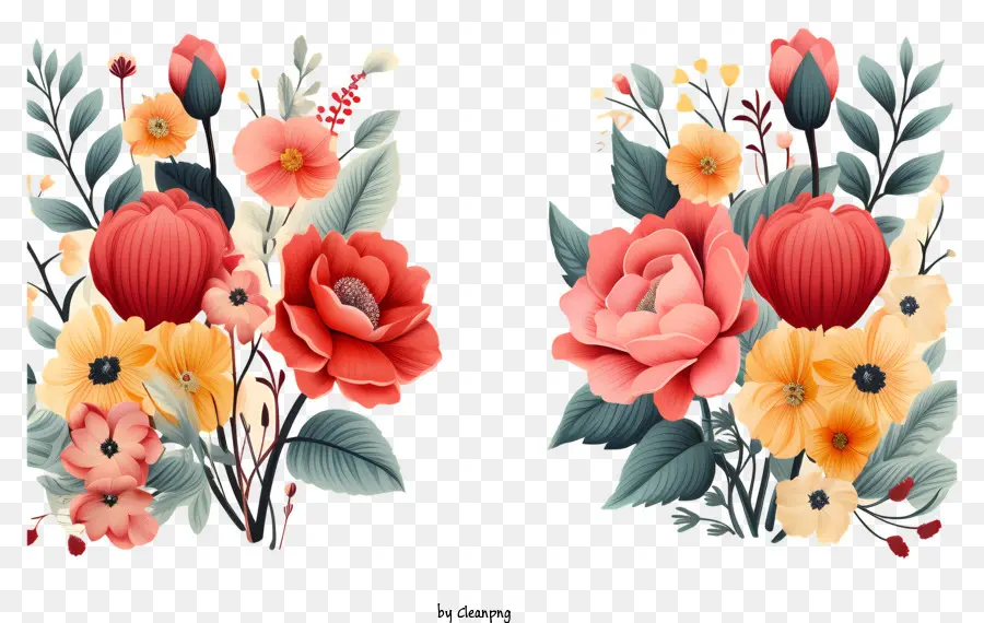 Borde De Flores Estilo Doodle，Arreglo Floral PNG