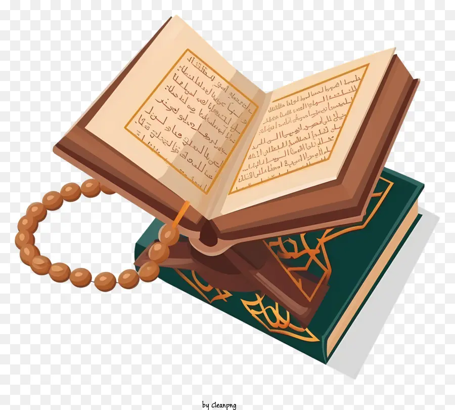Ilustración De Vector Plano Minimalizado，Libro Sagrado Del Corán Y Cuentas De Oración PNG