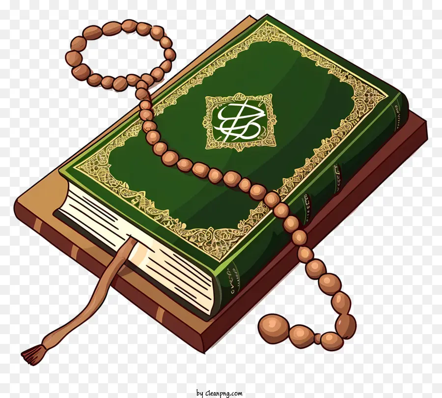 Libro Sagrado De Dibujos Animados De Corán Y Cuentas De Oración，Corán Verde PNG