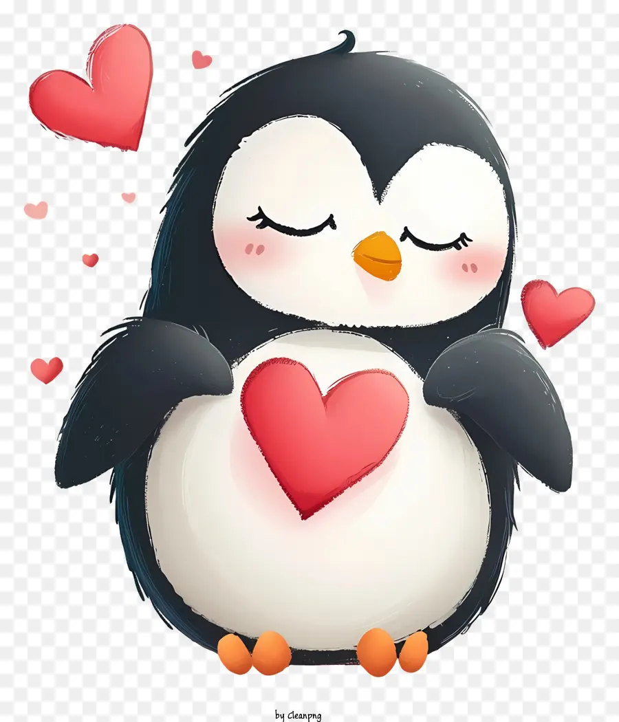 Diseño De Personajes De Dibujo Vectorial，Lindo Pingüino Con Corazón PNG