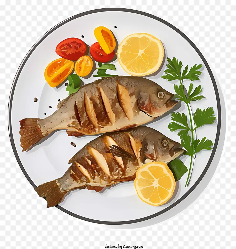 Ilustración De Vector Plano Minimalizado，Fish Dish PNG