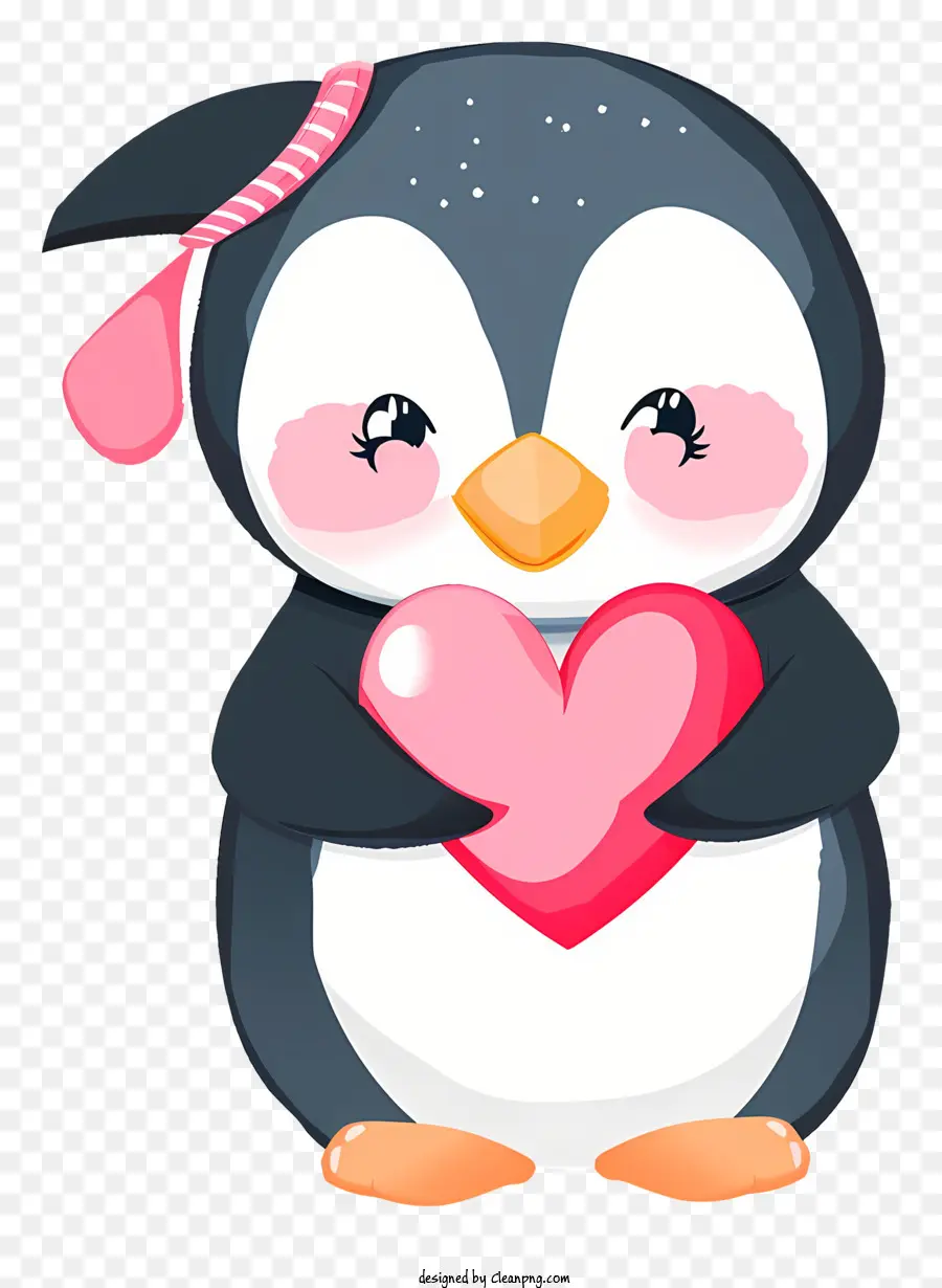 Ilustración De Vector Plano Minimalizado，Pingüino De San Valentín PNG