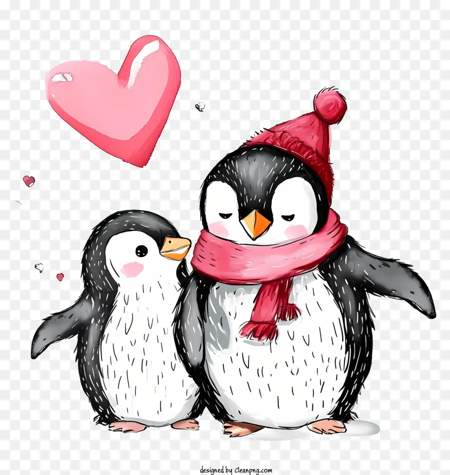 Pingüino De San Valentín Dibujado A Mano，Los Pingüinos PNG