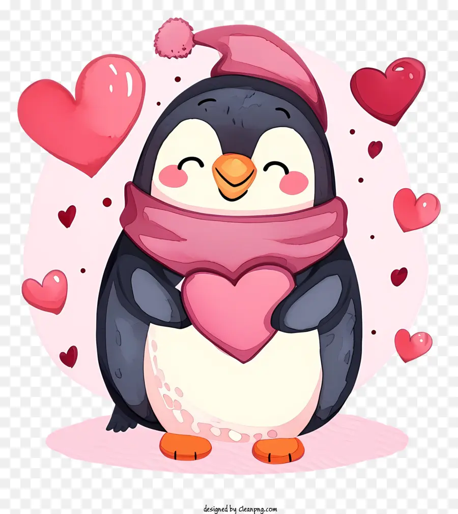 Ilustración De Vector Plano Minimalizado，Pingüino De San Valentín PNG