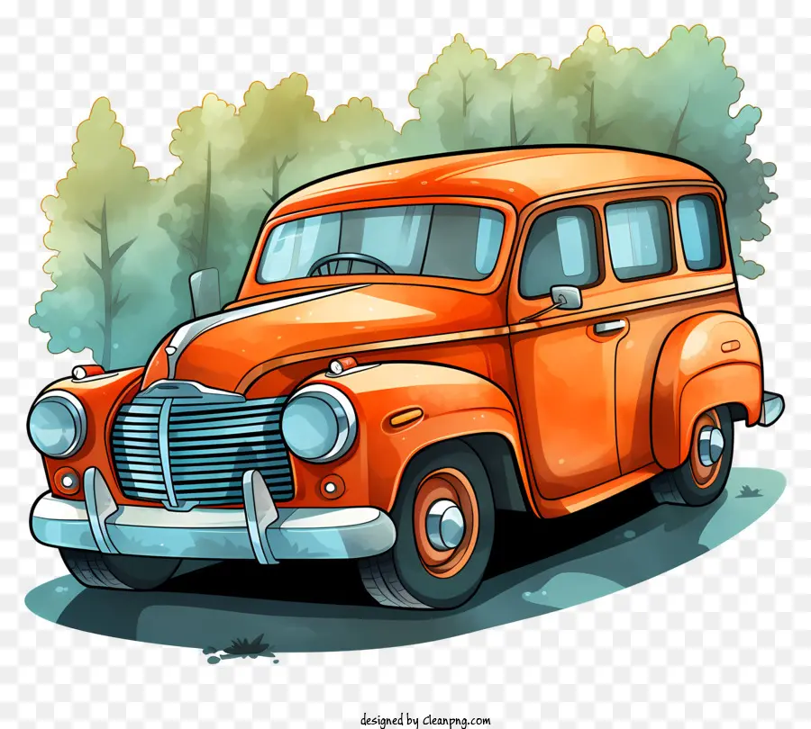 Coche De Caricatura De Acuarela，Orange Coche PNG