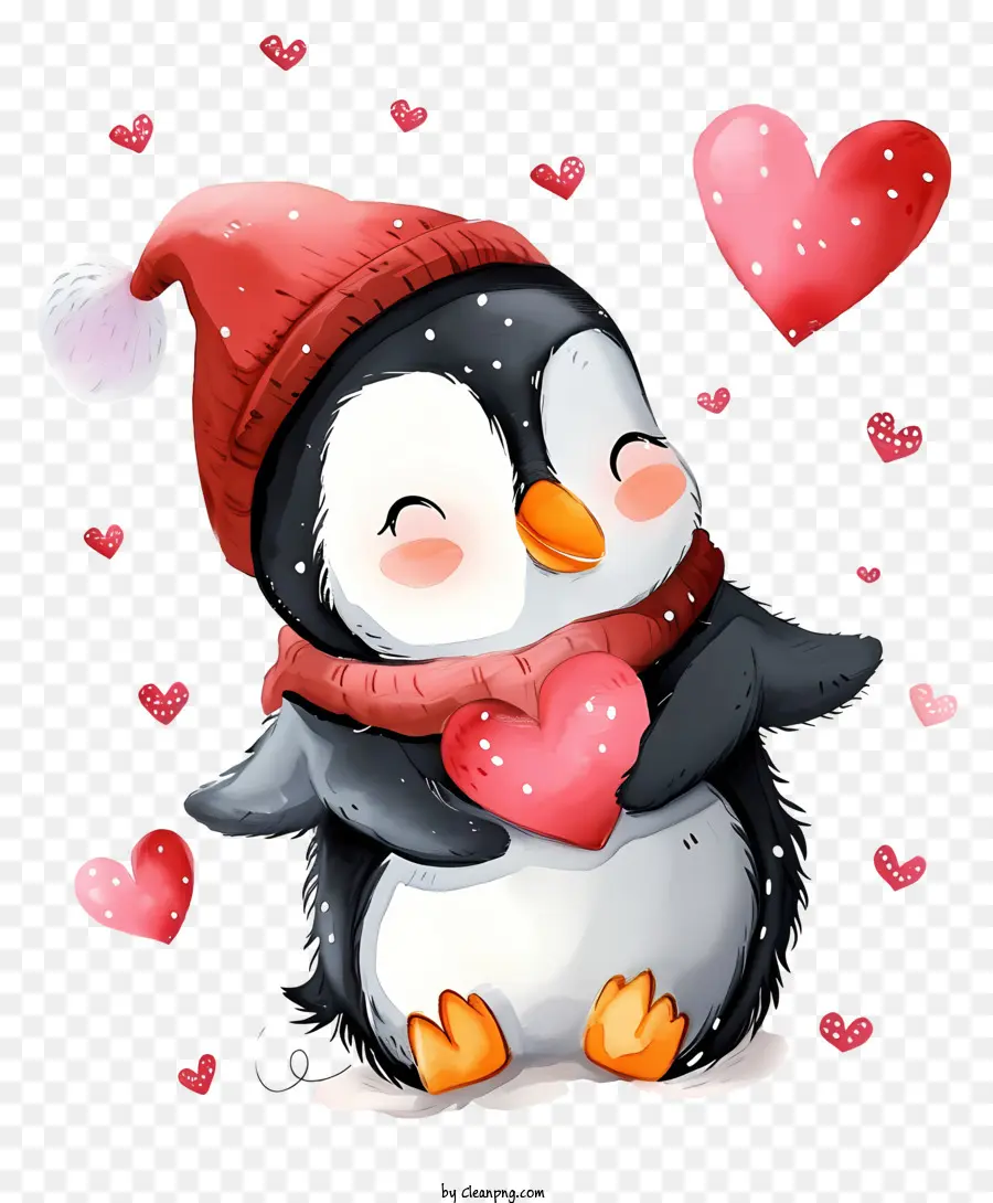 Diseño De Personajes De Dibujo Vectorial，Pingüino Con Corazón PNG