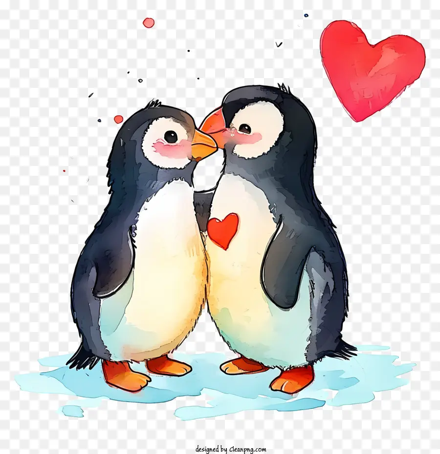 Acuarela Valentine Penguin，Los Pingüinos PNG