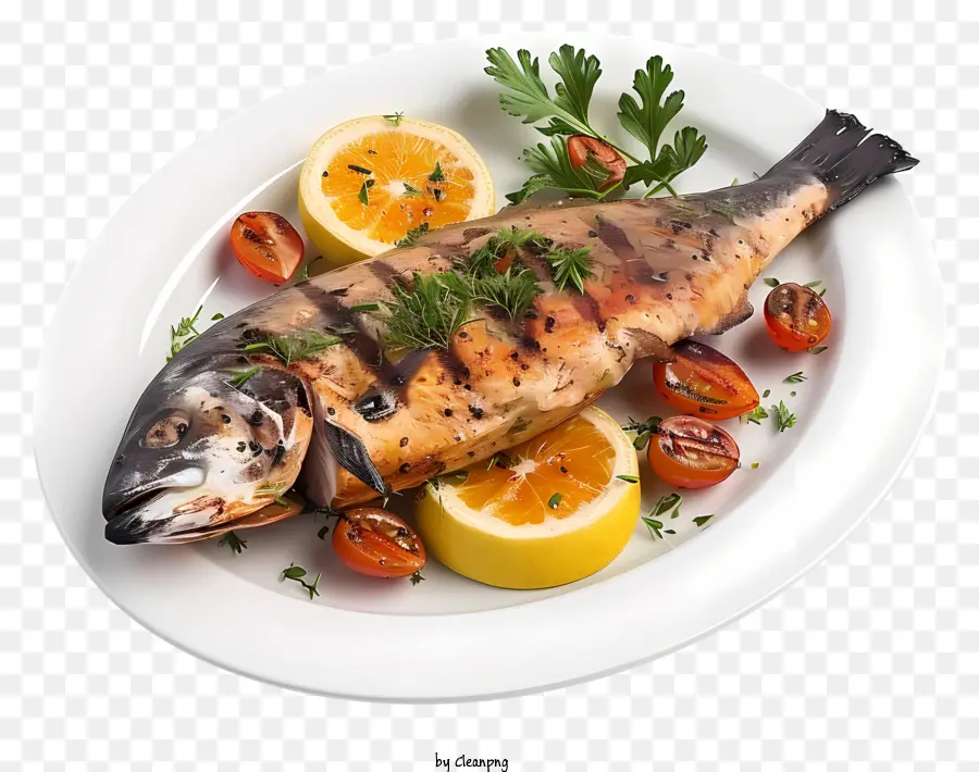 Plato De Pescado 3d Realista，Pescado Al Horno PNG