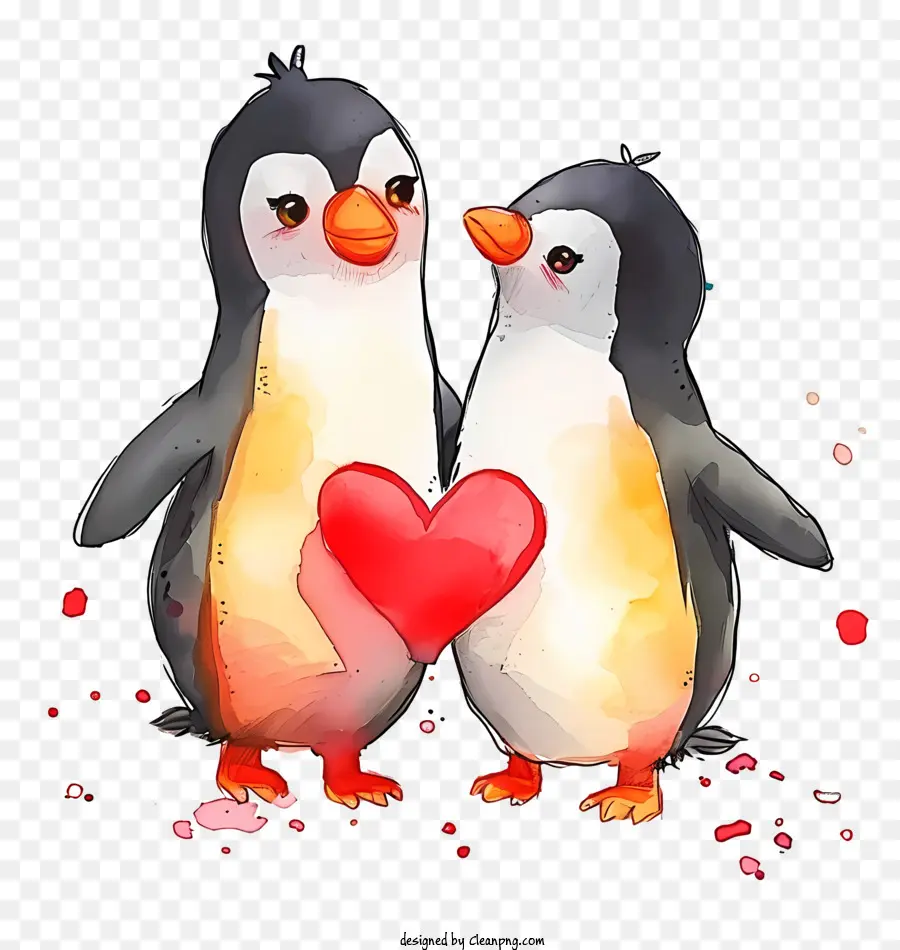 Acuarela Valentine Penguin，Los Pingüinos PNG