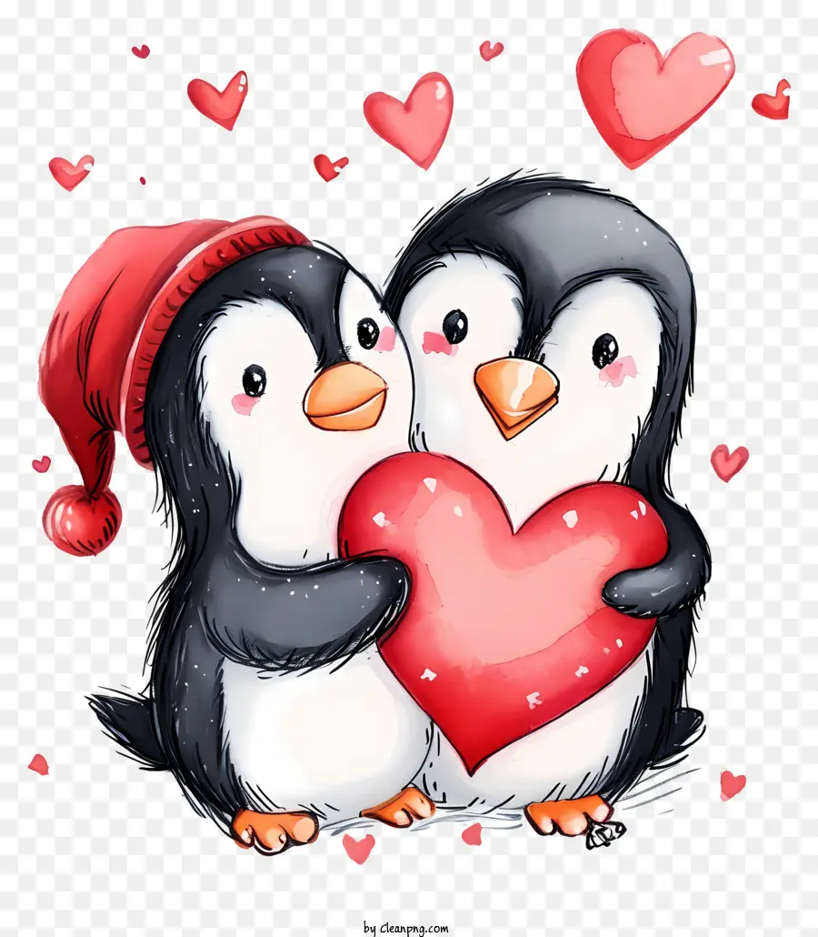 Pingüino De San Valentín Dibujado A Mano，Pingüino PNG