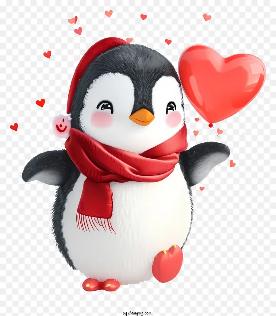 Psd 3d Valentine Penguin，Lindo Pingüino PNG