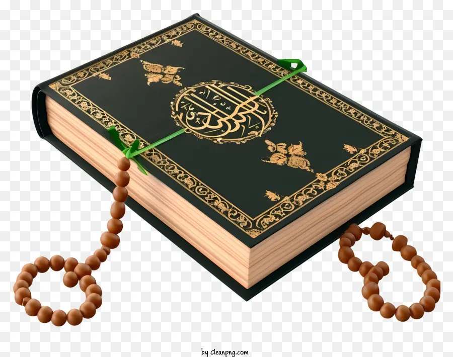 Libro Sagrado 3d Realista Del Corán Y Cuentas De Oración，Libro Verde De La PNG