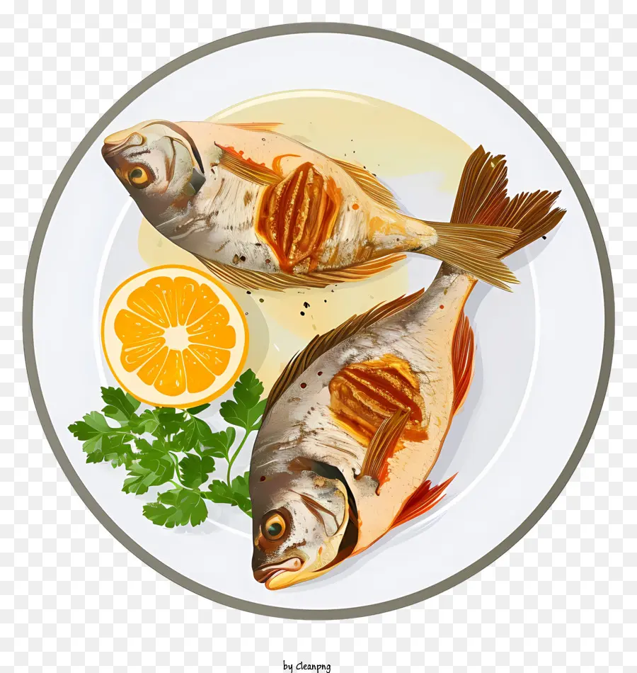 Ilustración Vectorial Plana Minimalista，Pescado Asado PNG