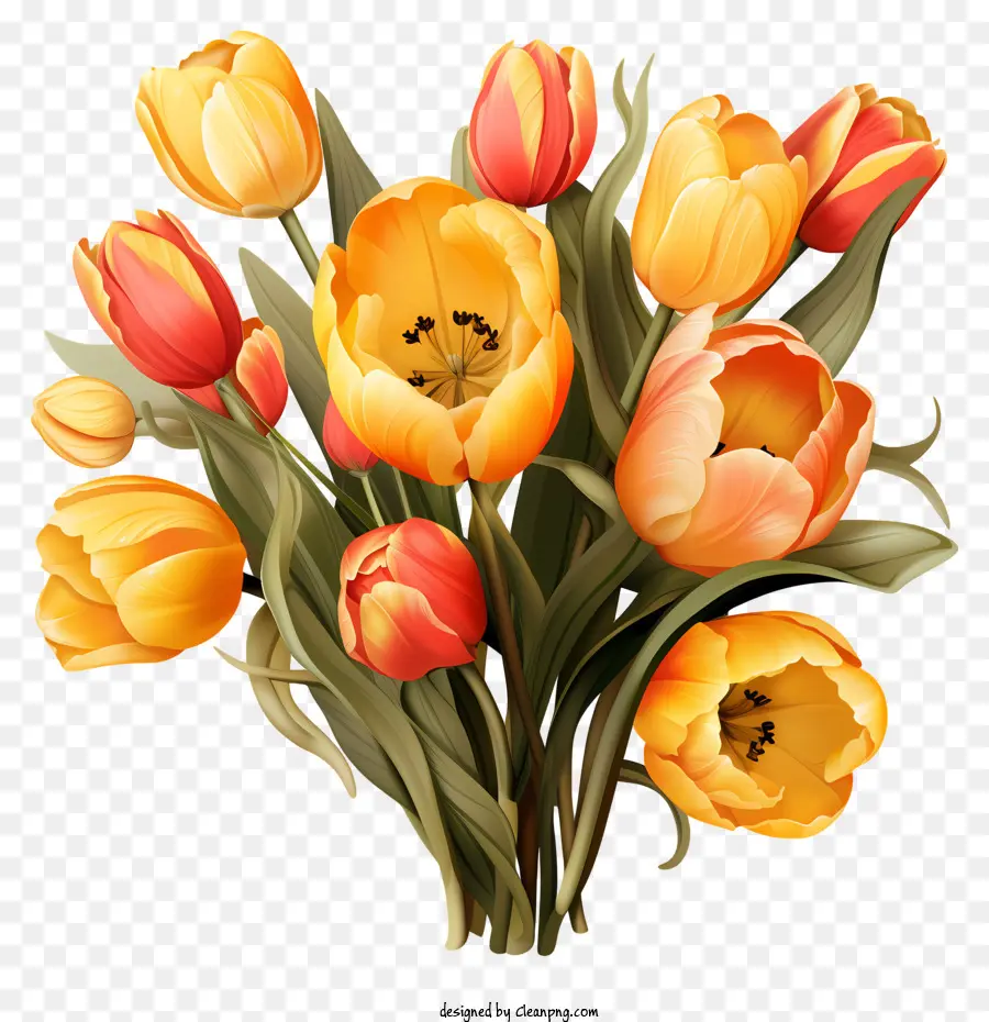 Ramo De Tulipanes Dibujados A Mano，Naranja Tulipanes PNG