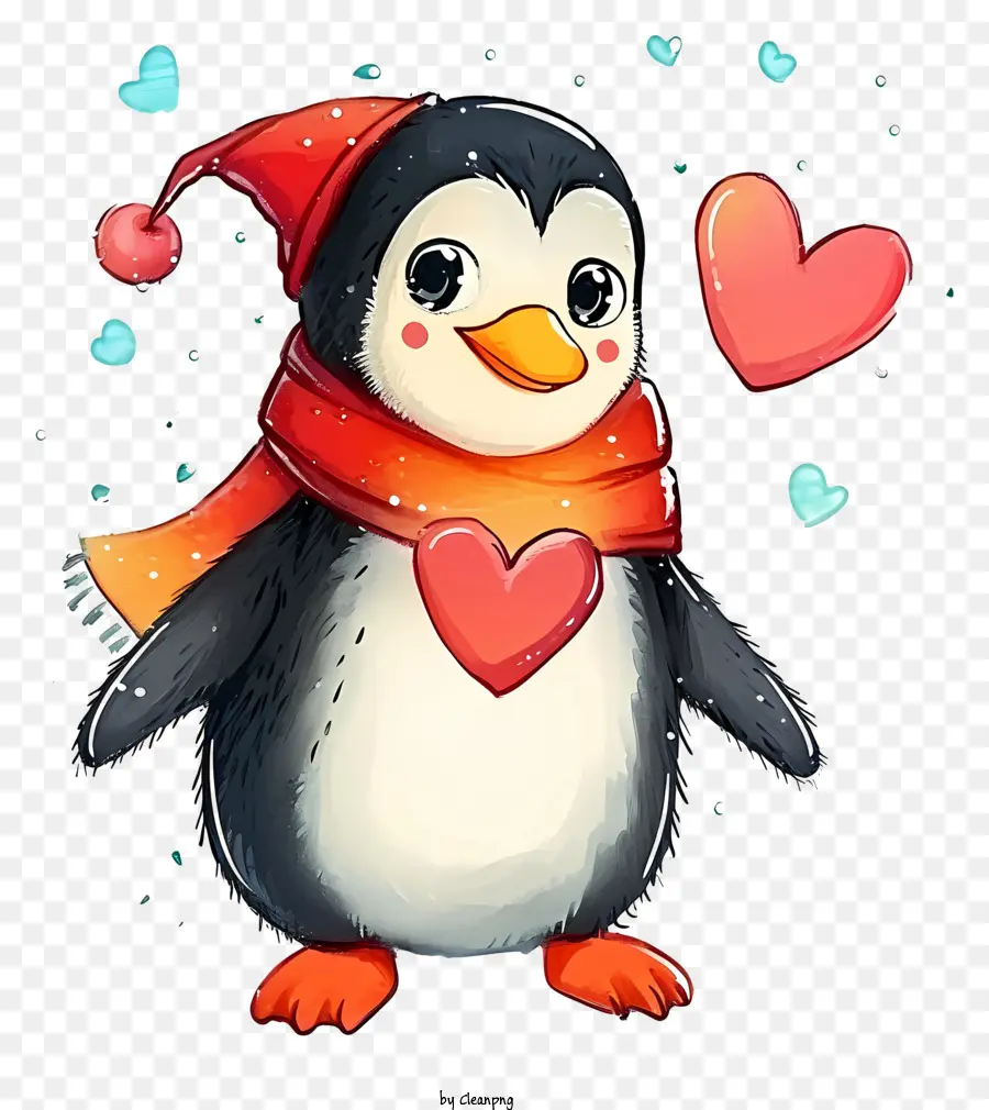 Diseño De Personajes De Dibujo Vectorial，Pingüino De San Valentín PNG