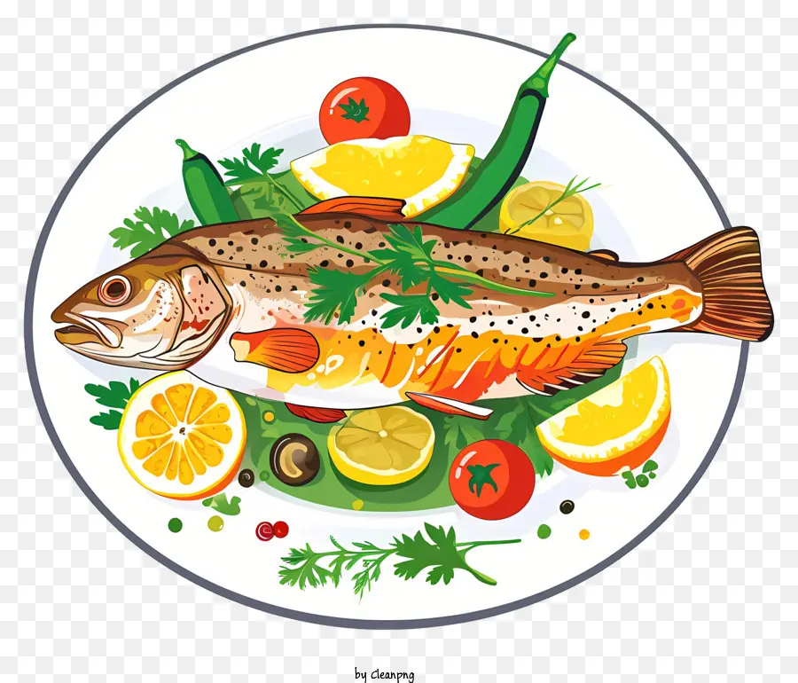 Plato De Pescado Arte Vectorial Simplista，Recetas De Pescado PNG