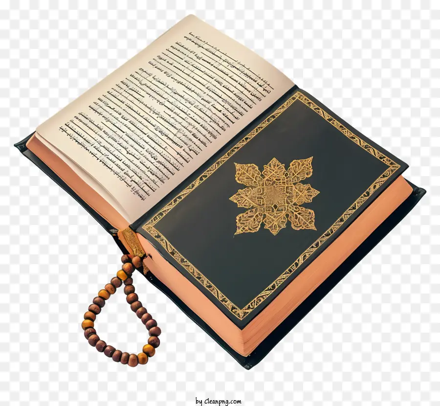 Libro Sagrado De Corán Y Cuentas De Oración，Libro Negro Y Dorado PNG