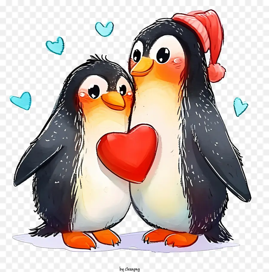 Pingüino De San Valentín Dibujado A Mano，Lindos Pingüinos PNG