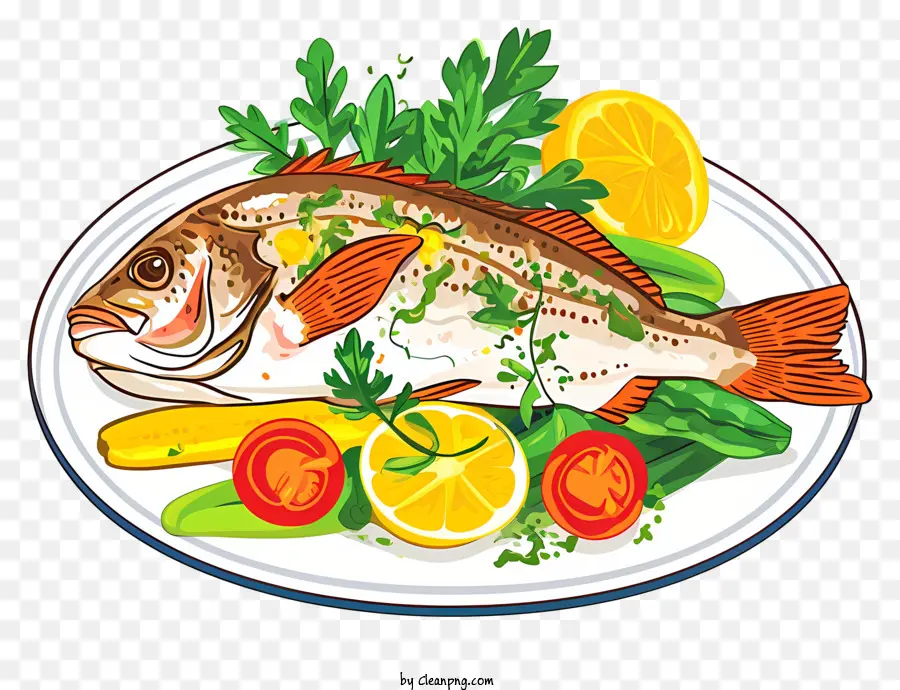 Plato De Pescado Arte Vectorial Simplista，Plato De Comida PNG