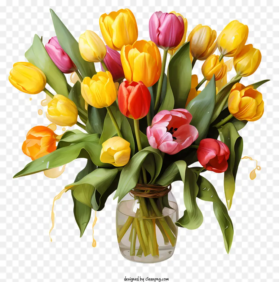 Bouquet De Tulipanes De Acuarela，Coloridos Tulipanes PNG