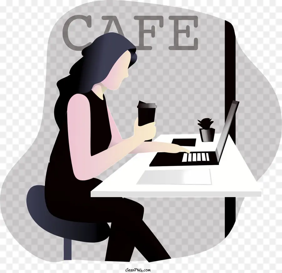 Café，Mujer Escribiendo En La Computadora Portátil PNG