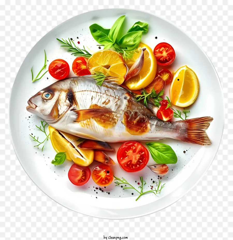 Plato De Pescado Realista，Keywords PNG