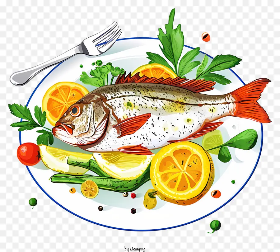 Plato De Pescado 3d Psd，Pescado Cocido PNG