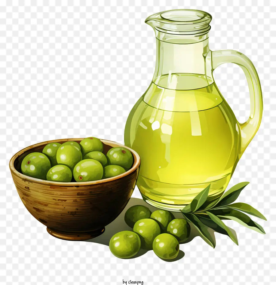 Olives Verdes De Acuarela En Frasco，Aceite De Oliva PNG