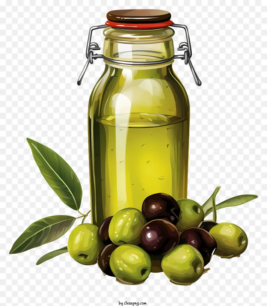 Aceitunas Verdes Dibujadas A Mano En Jar，Frasco De Vidrio PNG