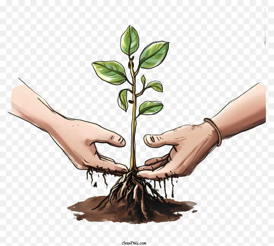 árbol De Plantación Dibujado A Mano，El Crecimiento De La Planta PNG