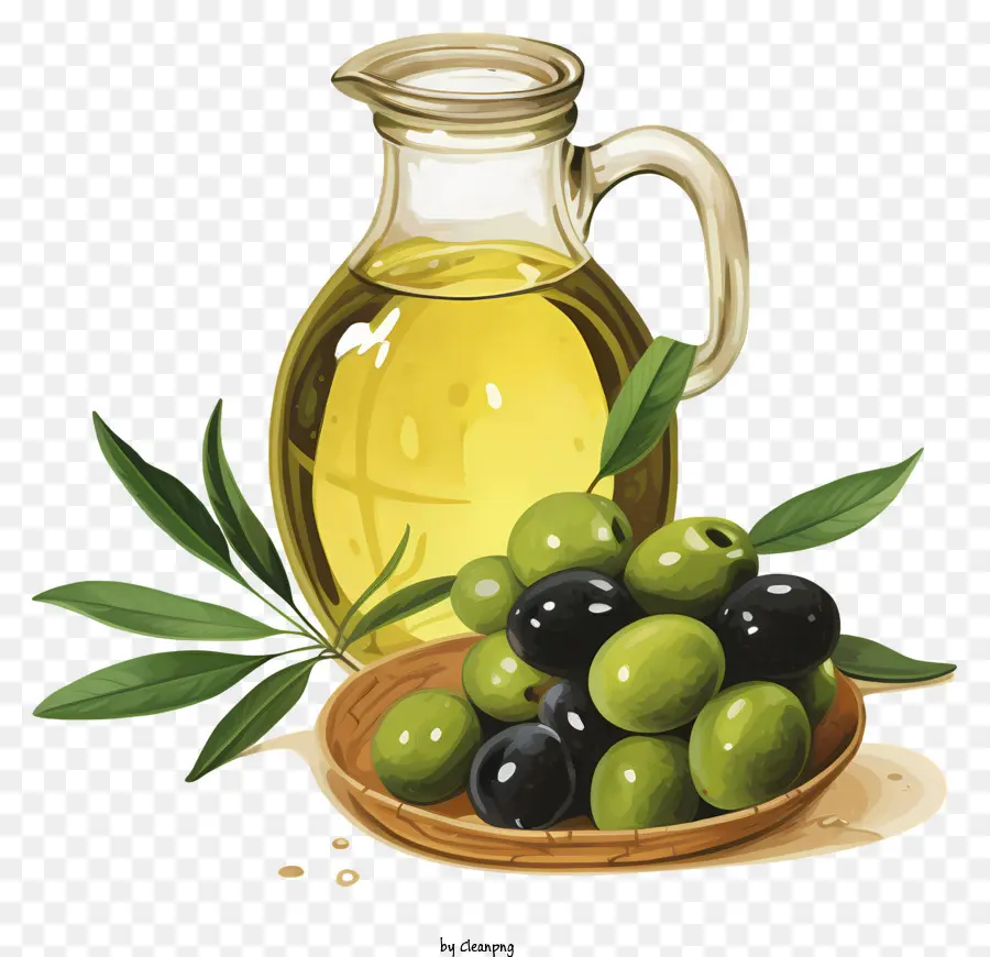 Olives Verdes De Acuarela En Frasco，Aceite De Oliva PNG