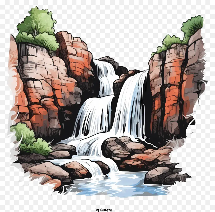 Cascada Estilo Boceto，Cascada PNG