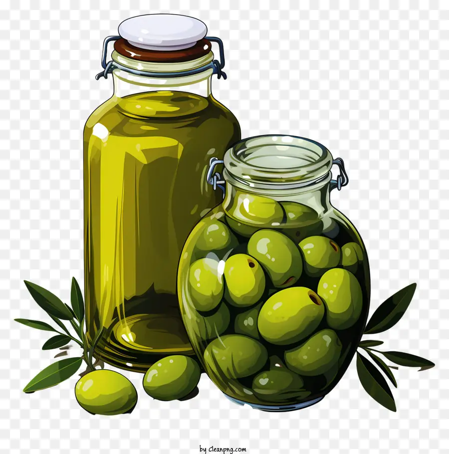 Estilo Boceto Aceitunas Verdes En Frasco，Tarro De Aceitunas PNG