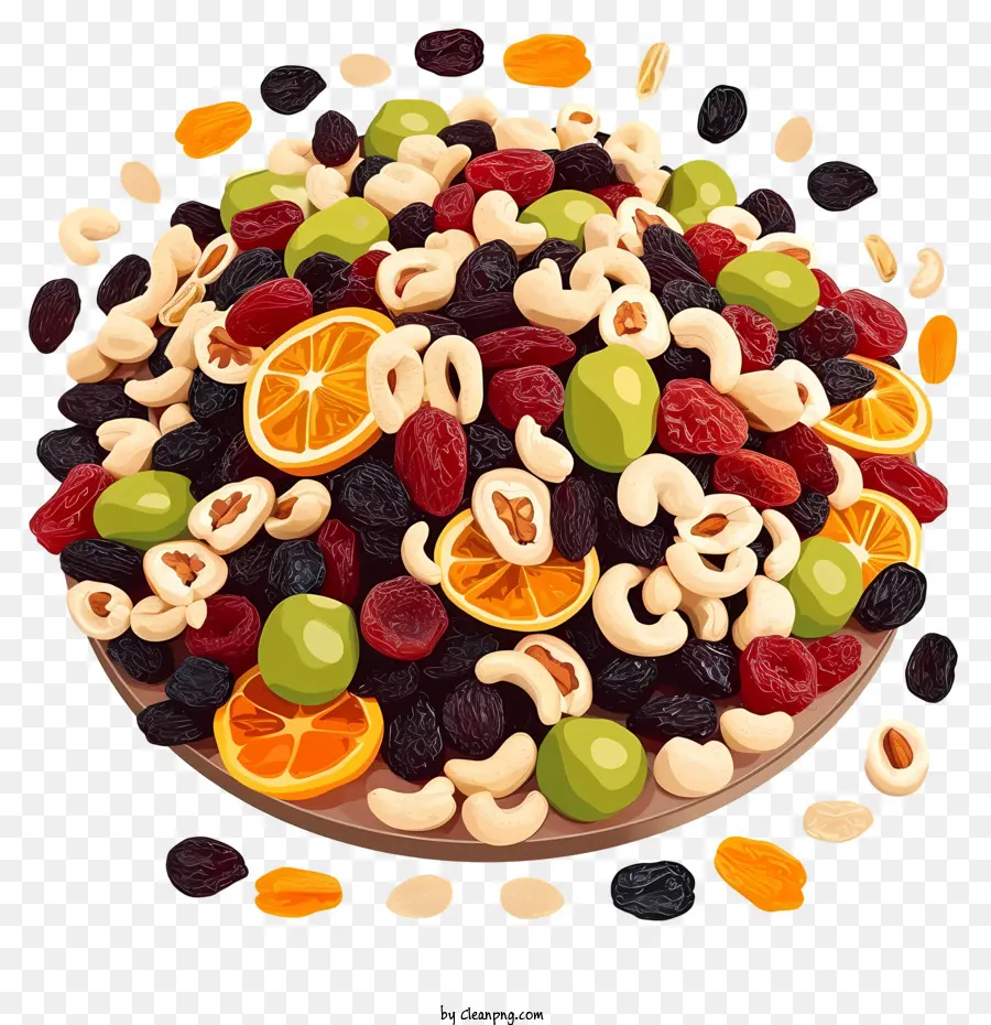 Ilustración De Vector Plano Minimalizado，Mezcla De Frutas Y Nueces Secas PNG