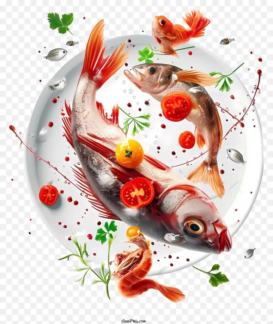 Plato De Pescado 3d Psd，Pescado Cocido PNG