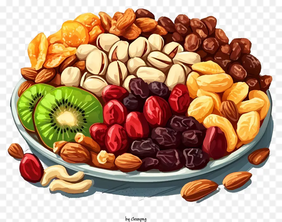 Mezcla De Frutas Y Nueces Secas De Dibujos Animados，Tazón De Nueces Y Frutas PNG