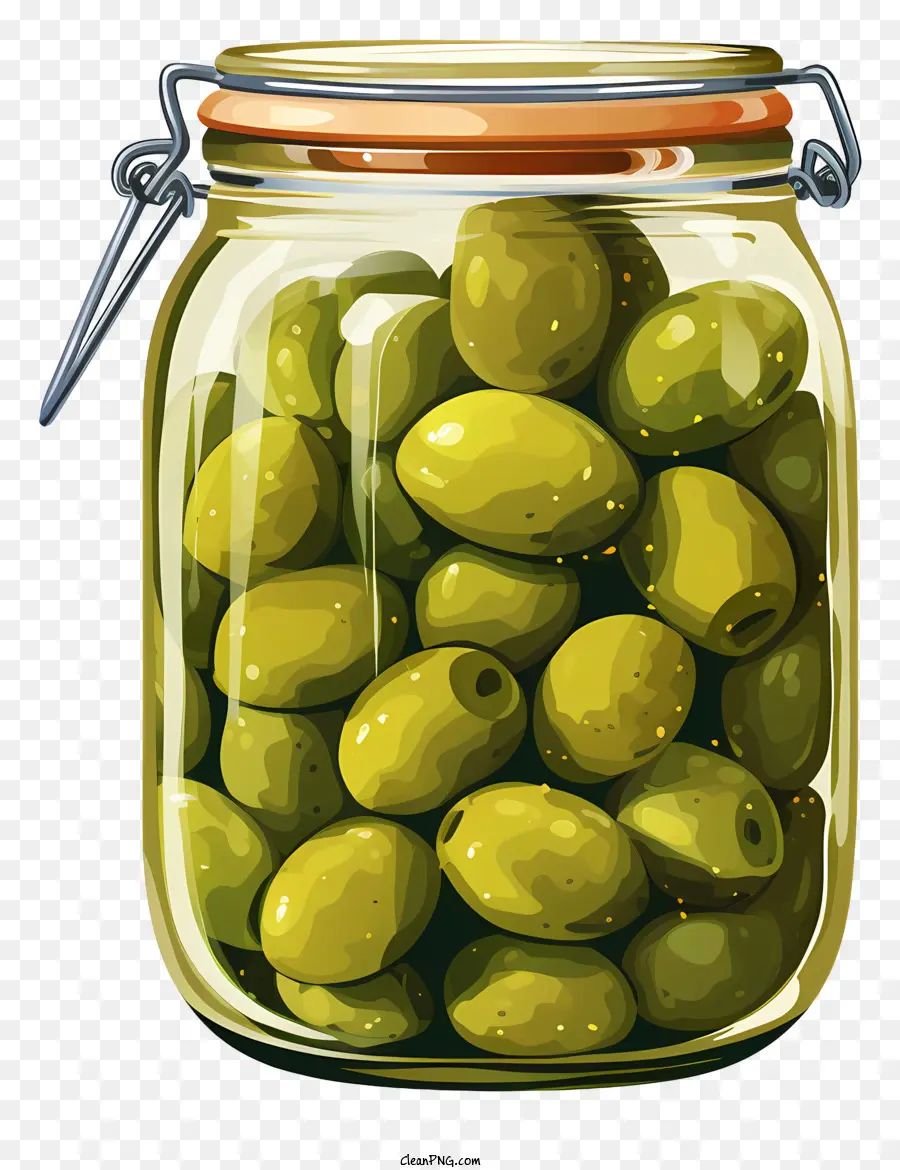 Aceitunas Verdes Dibujadas A Mano En Jar，Frasco De Vidrio PNG