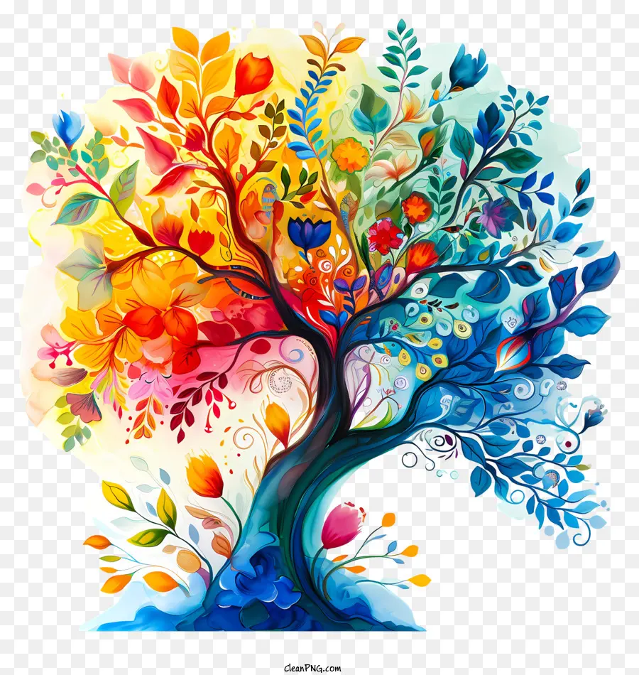 Árbol Colorido De La Vida，La Flora Y La Fauna PNG