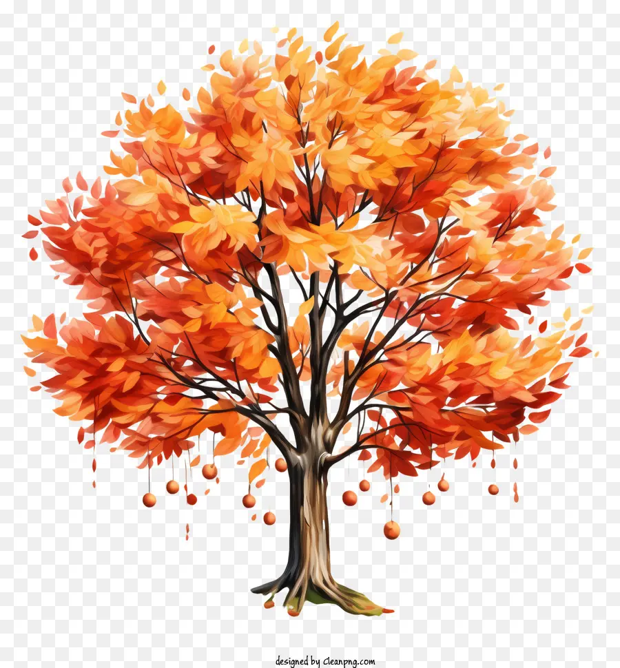 Acuarela Autumn Tree，árbol De Naranja PNG