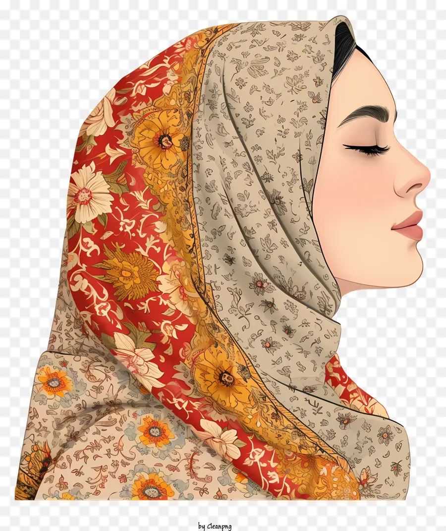 Isra Y Mi'raj，Mujer En Hijab Floral PNG