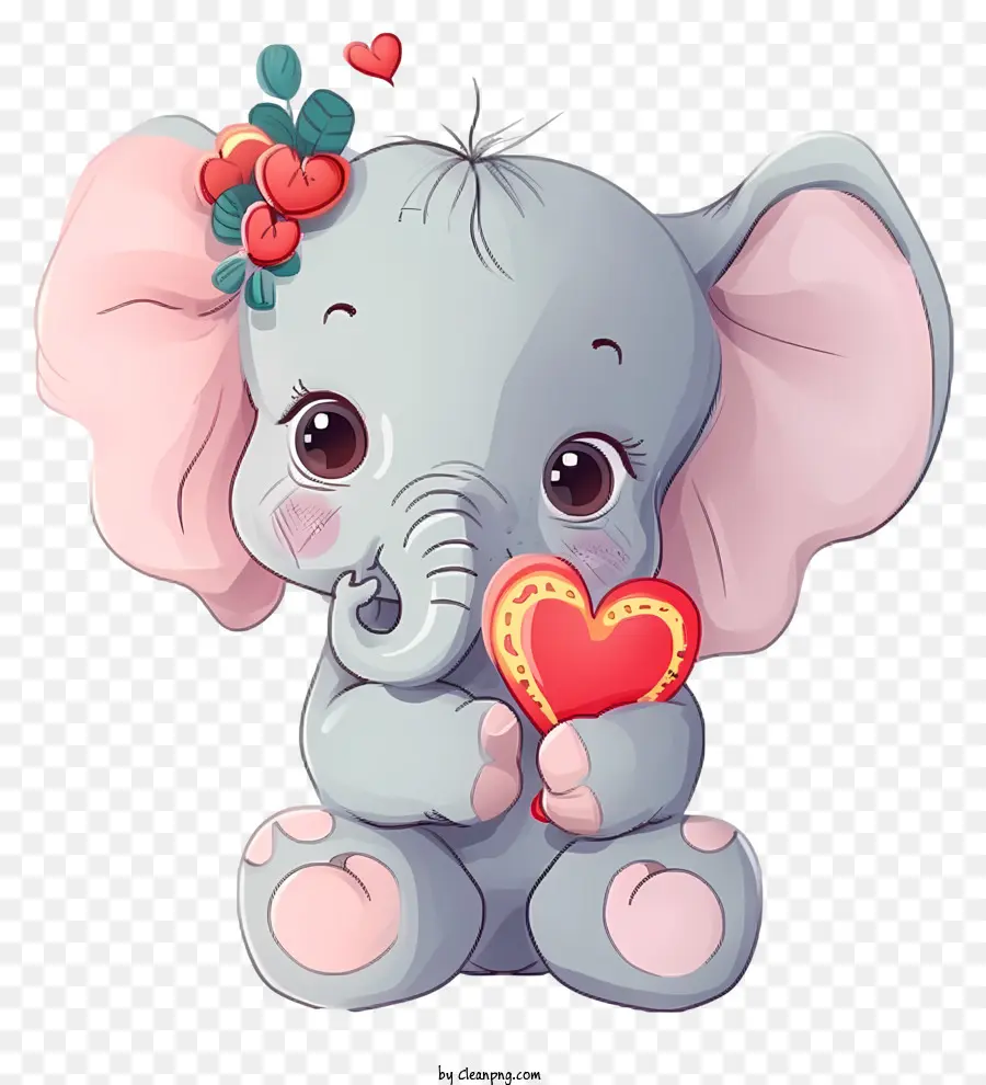 Diseño De Personajes De Dibujo Vectorial，Elefante De San Valentín PNG