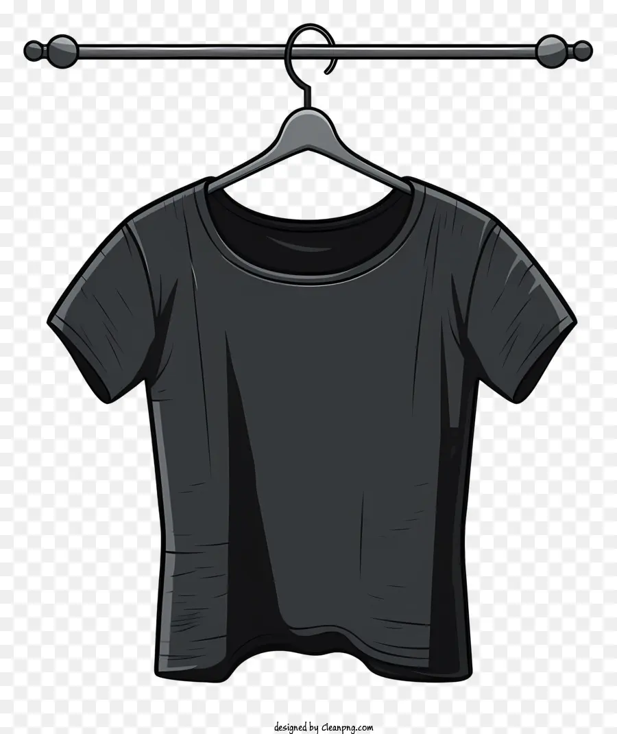 Camiseta Negra De Estilo Dibujado A Mano Sobre Perchera De Tela，Negro Camiseta PNG