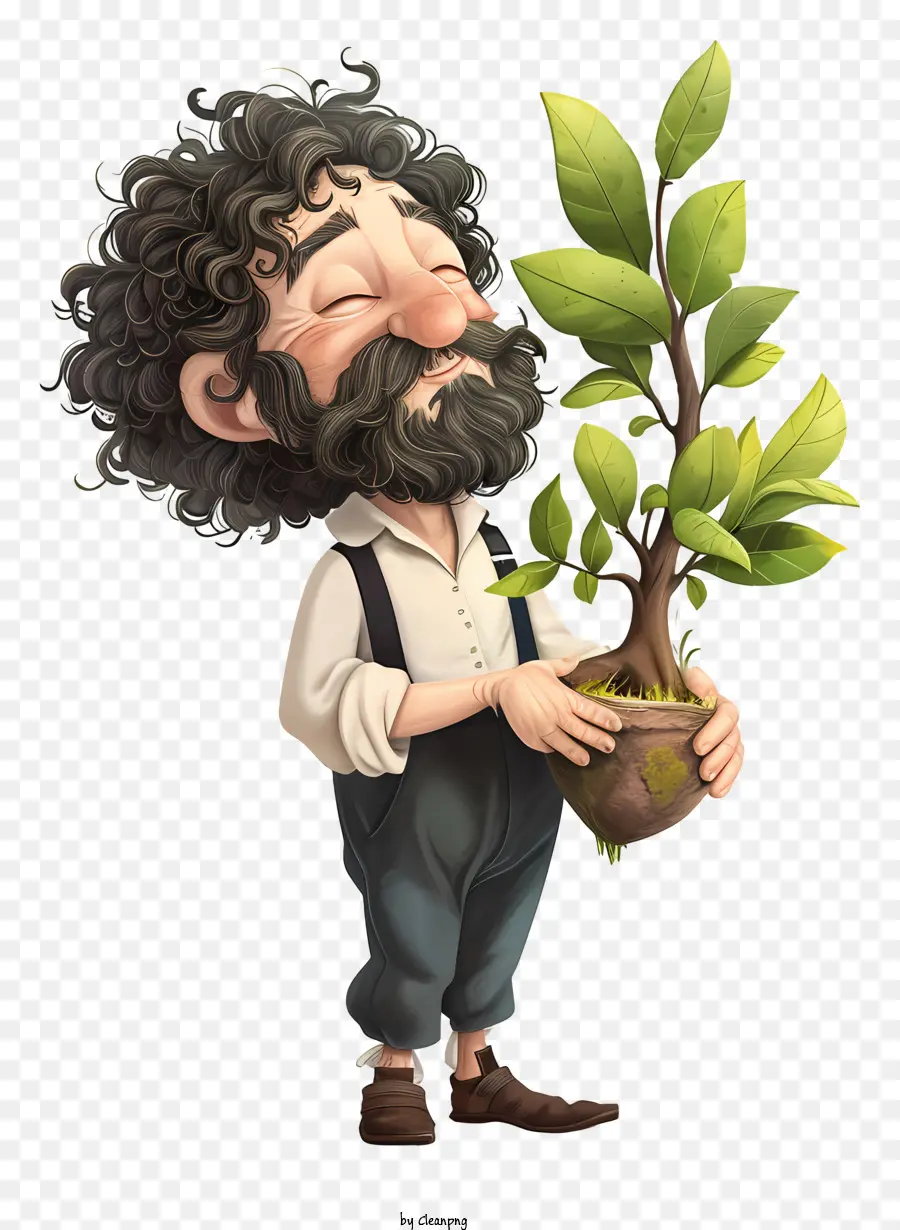 Ilustración De Dibujos Animados，Hombre Con Una Planta PNG