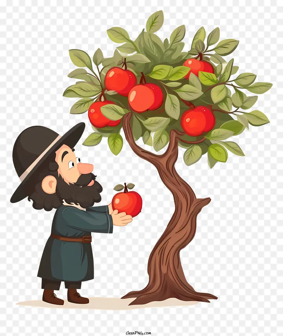 Hombre Recogiendo Manzanas，árbol De Manzana PNG