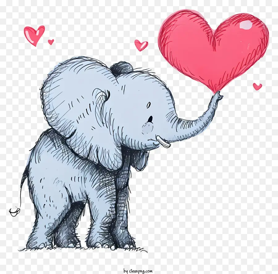 Elefante De San Valentín Dibujado A Mano，Elefante PNG