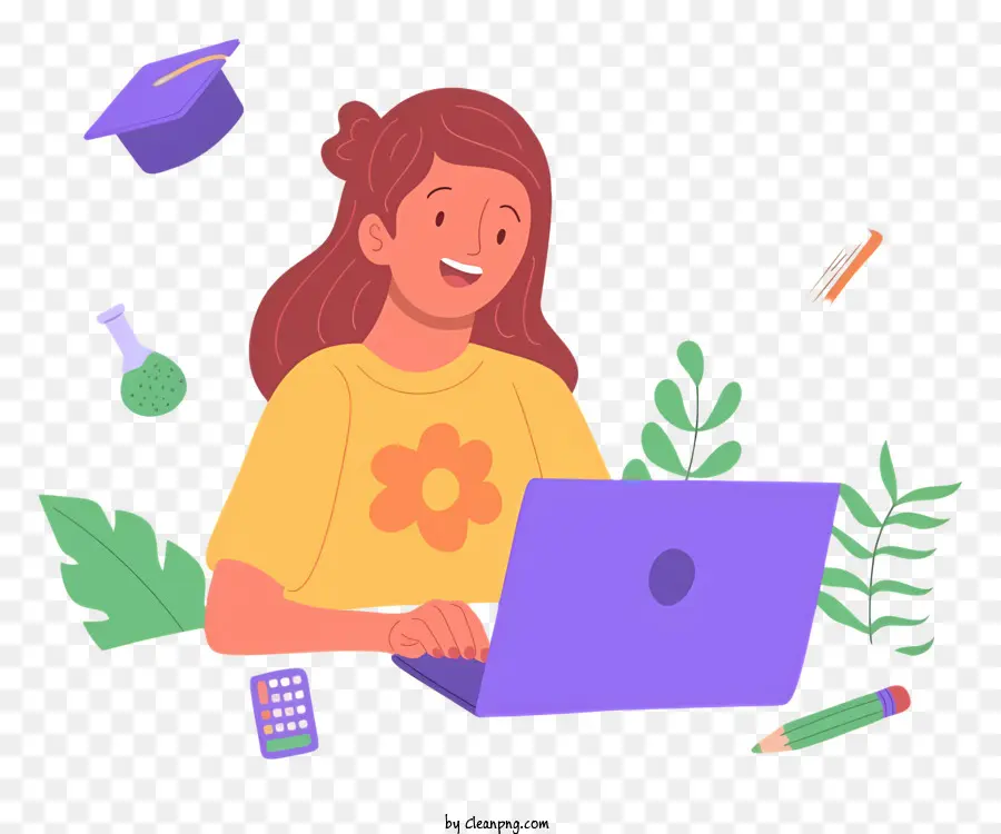 Estudio De Dibujos Animados，Chica Con Laptop PNG