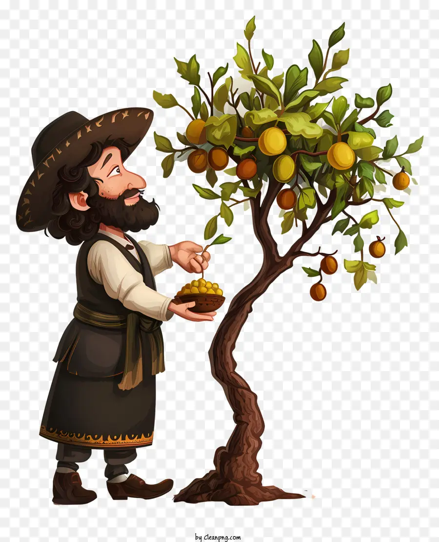 Hombre De Pie，árbol De Naranja PNG